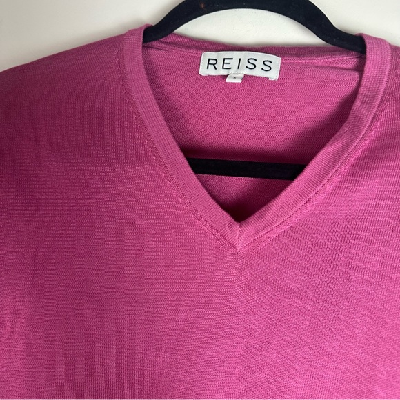 Reiss Pink V-Neck Soft 100% Cotton Ribbed Trim Pull On Long Sleeve Sweater S - Picture 7 of 14